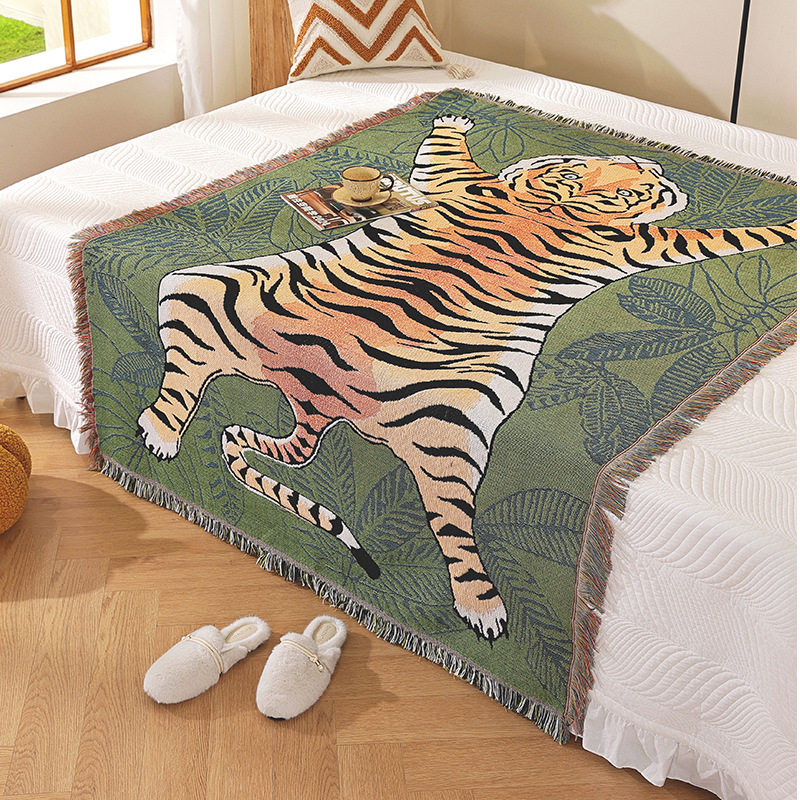 Cross-Border Customized American Tiger Sofa Towel Sofa Cover Cloth Four-Season Universal Cotton Blanket Decorative Tapestry Camping Blanket