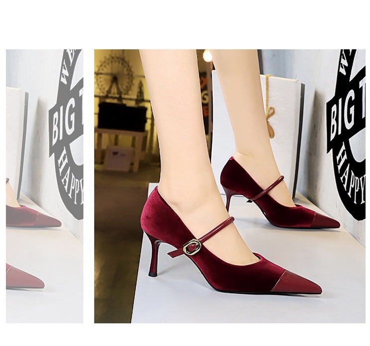 Giày cao gót nữ mũi nhọn nhung nhung phối quai ngang dự tiệc — 9116-1 Đen 10cm, 9116-1 lạc đà 10cm, 9116-1 Màu xanh hoàng gia 10cm, 9116-1 Rượu vang đỏ 10cm