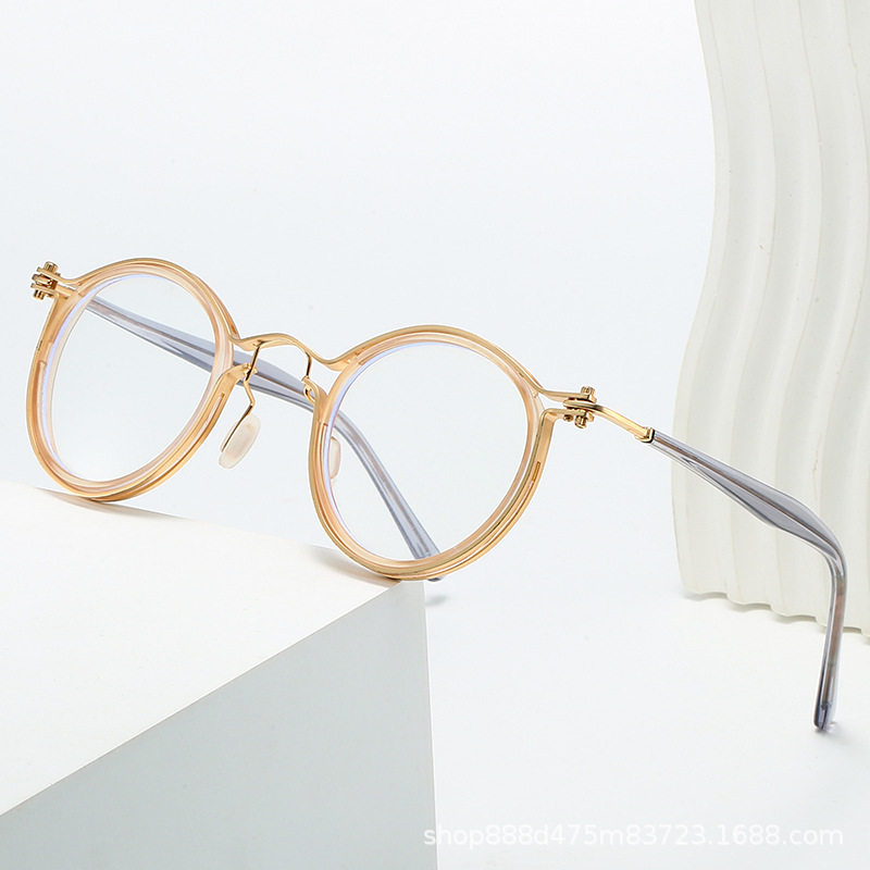 Anti-Black Storm Same Style Glasses Retro Round Frame Anti-Blue Light Glasses Plate Glasses Frame Myopia Optical Glasses Flat Glasses