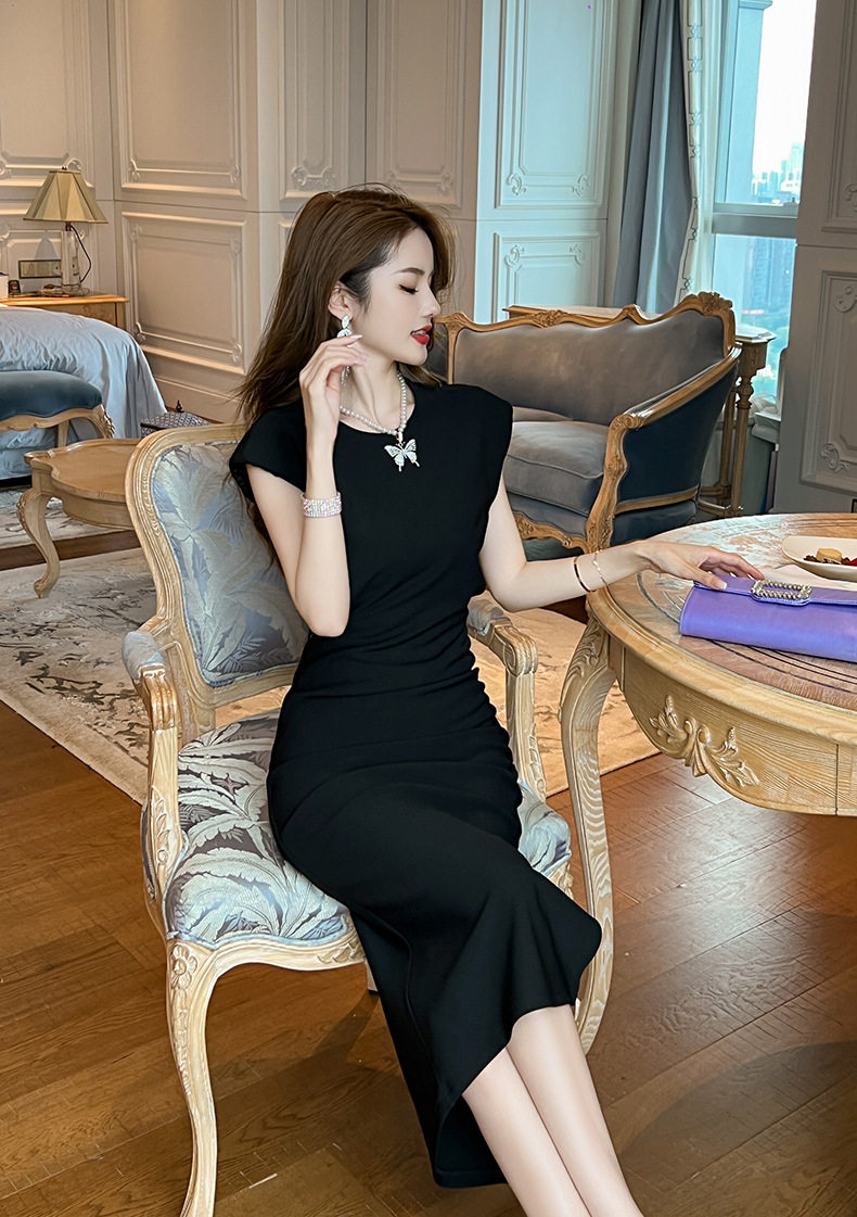 Đầm ôm body nữ cổ tròn tay ngắn dáng midi cao eo — [Hồng], [Đen] chi tiết 11