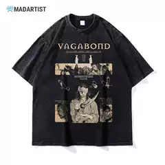 Long Kakking T-shirt Miyamoto Musashi American Style Retro Loose Short-sleeved Anime Direct Injection Printed Half-sleeved Trendy Brand Men's Wear