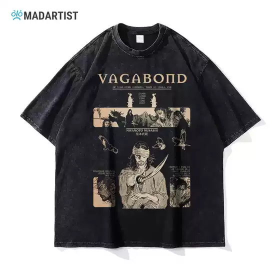 Long Kakking T-shirt Miyamoto Musashi American Style Retro Loose Short-sleeved Anime Direct Injection Printed Half-sleeved Trendy Brand Men's Wear