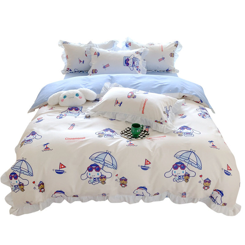 Sanrio series lace cotton cartoon printing four-piece set cute girl style bedding wholesale delivery