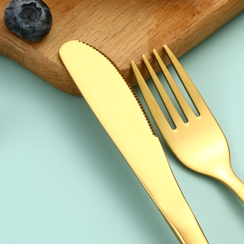 Bear four-piece 304 stainless steel tableware suit cartoon children's spoon Fork knife dessert spoon student Golden Western food