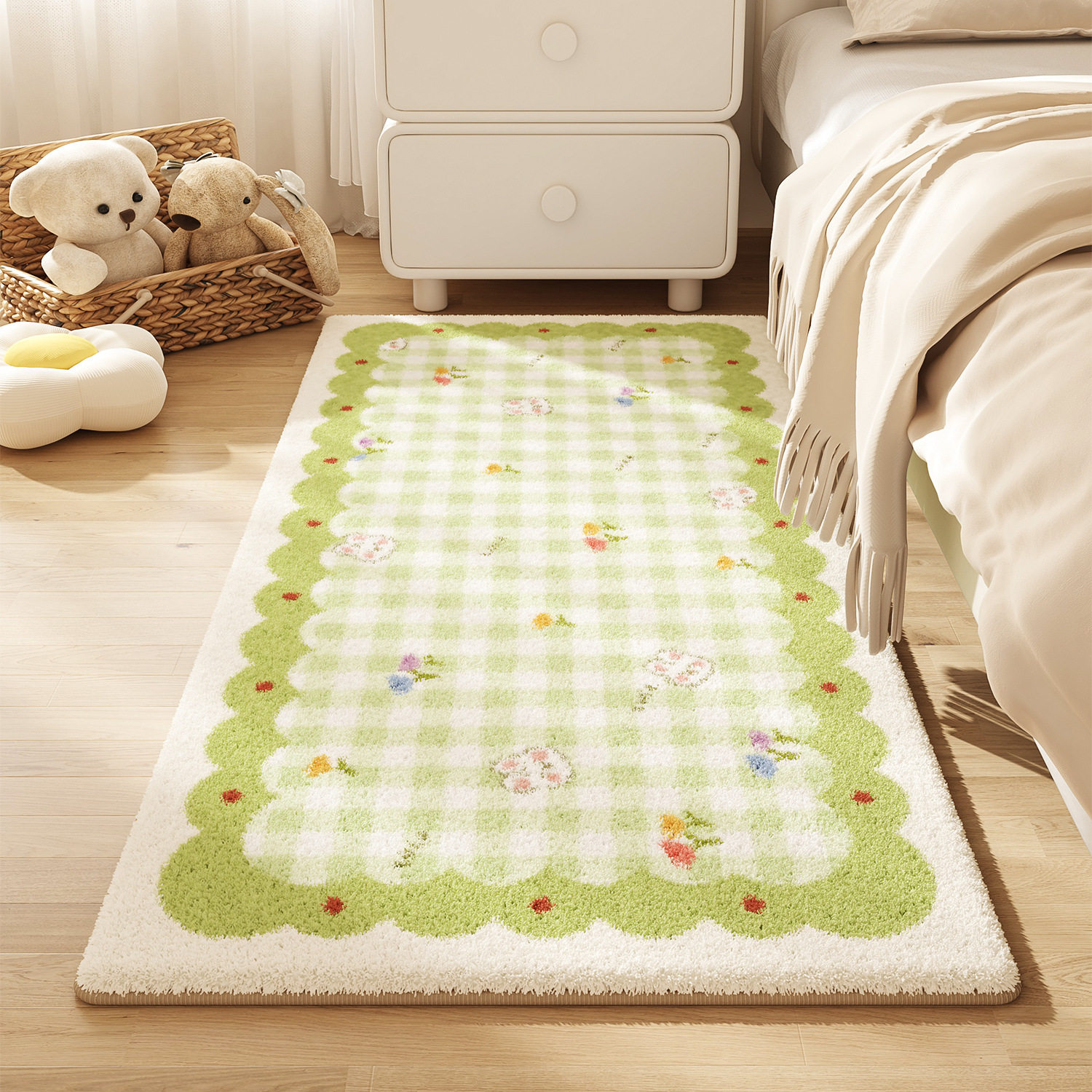 Cream Style Carpet Bedroom Bedside Blanket Home Easy-Care Imitation Cashmere Carpet Room Layout Bed End Wear-Resistant Floor Mat