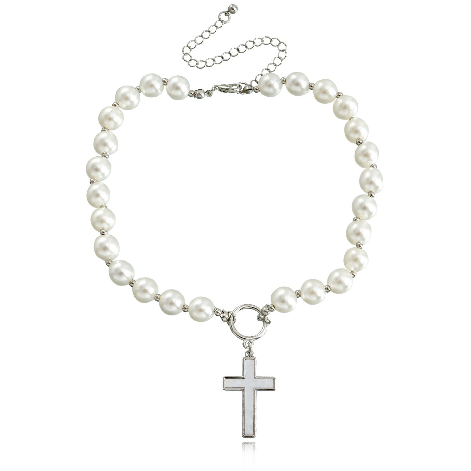 欧美跨境饰品 朋克锁骨链小众设计贝母项链女 潮流合金毛衣链项饰