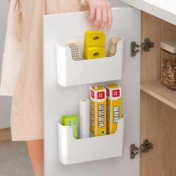 Kitchen Cabinet Door Cling Film Storage Rack Storage Box Wall-Mounted Cabinet Door Inner Refrigerator Storage Rack Side Storage