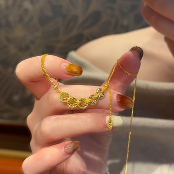 Five Emperors Coin Tassel Necklace Women's New Chinese Ancient Style Gold Crushed Ice Treasure Pendant Collarbone Chain Jewelry