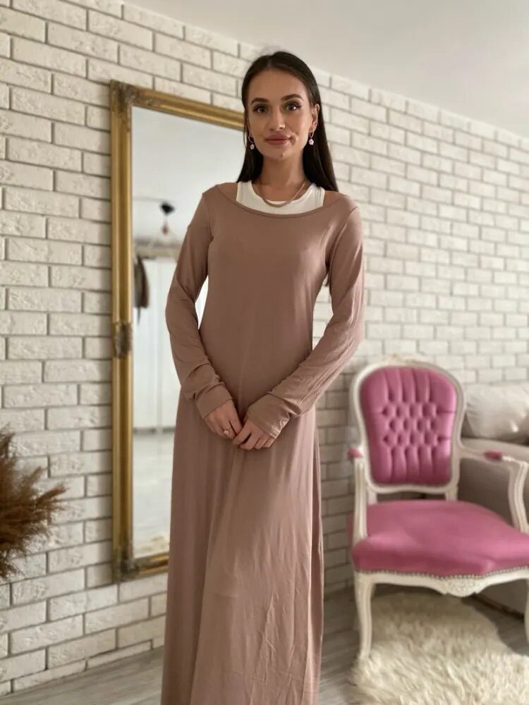 Long Sleeve Color Block Layered Vest Dress Sexy Modal Fabric Elegant Design Perfect for Parties Wholesale Available