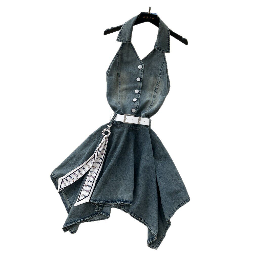 French Vacation Style Sleeveless Halter Dress Slim Fit Ruffled Layers Lightweight Fabric Summer Casual Wear