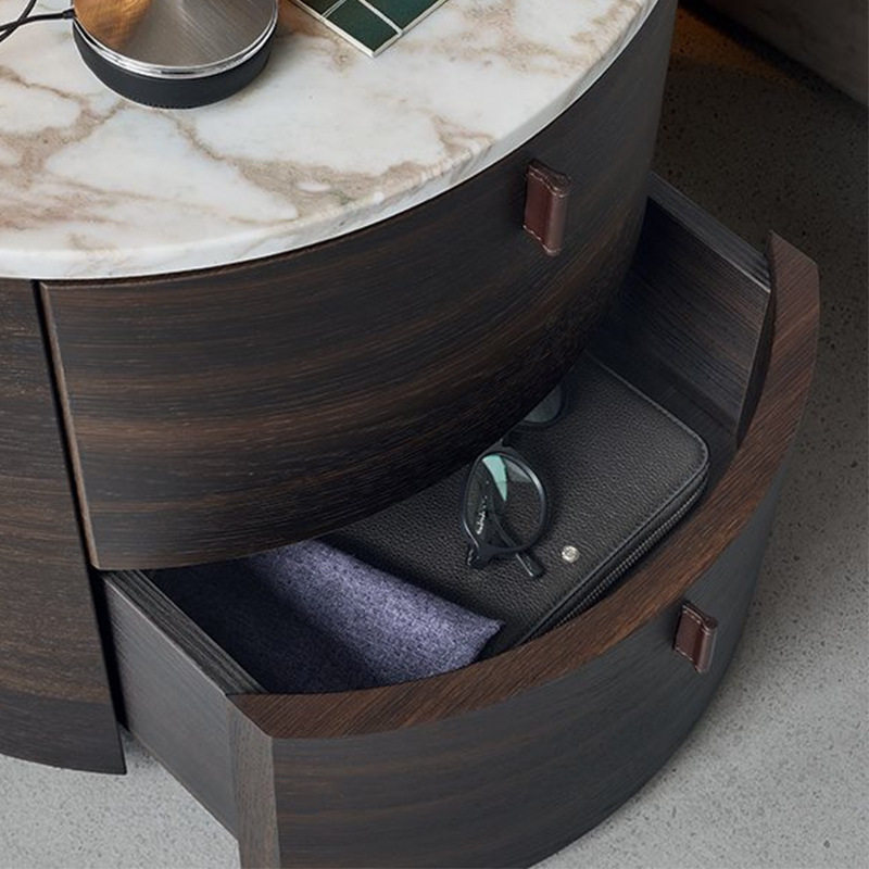 Solid Wood Smoked Bedside Table Italian Style Minimalist Nordic Style Niche Bedroom Round Slab Floor Bedside Cabinet Creative Storage Cabinet