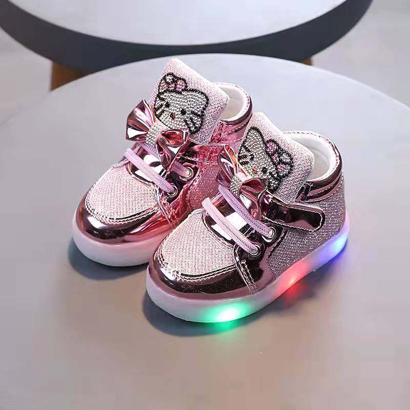 Factory Direct Supply Girls' Princess Shoes with Rhinestones, Breathable Light-Up Shoes, Children's Sports Shoes, Casual Shoes for Boys and Girls with Led Lights