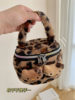 Ins Style Cute Leopard Print Cat Plush Portable Cosmetic Bag Women's Portable Travel Skincare Wash Bag Storage Bag