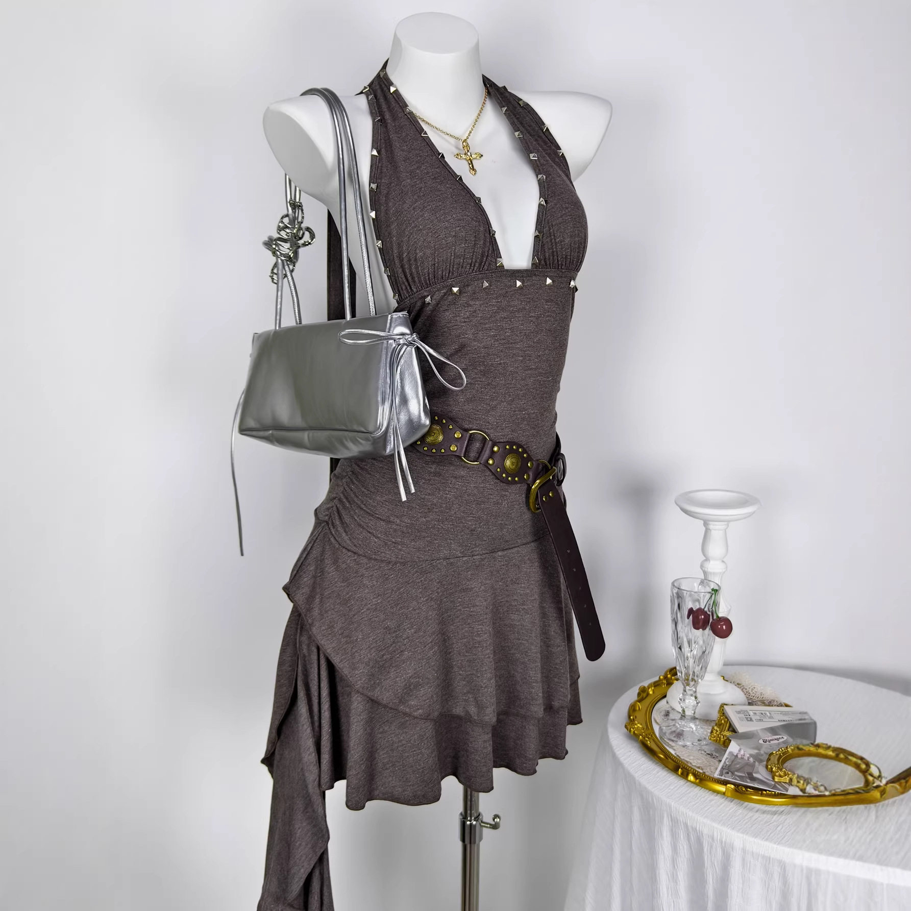 Summer Sleeveless Halter Dress Beaded Detail Sexy Style Perfect for Parties and Events Ready to Ship