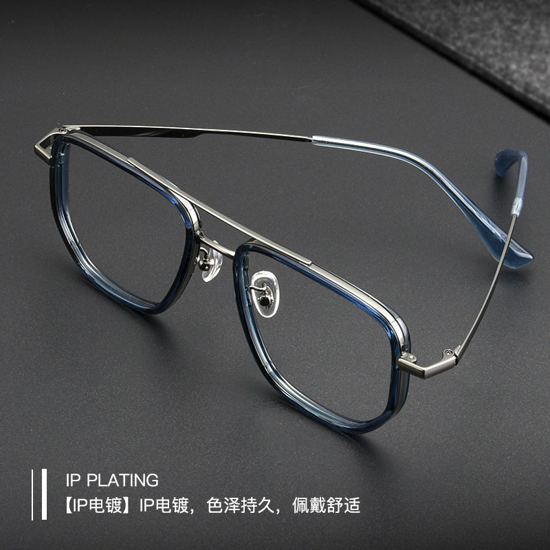 Popular 2217Yj Retro Polygonal Double-Bridge Pure Titanium Frame Fashionable Casual Large Face Men's Eyeglass Frame Danyang Glasses