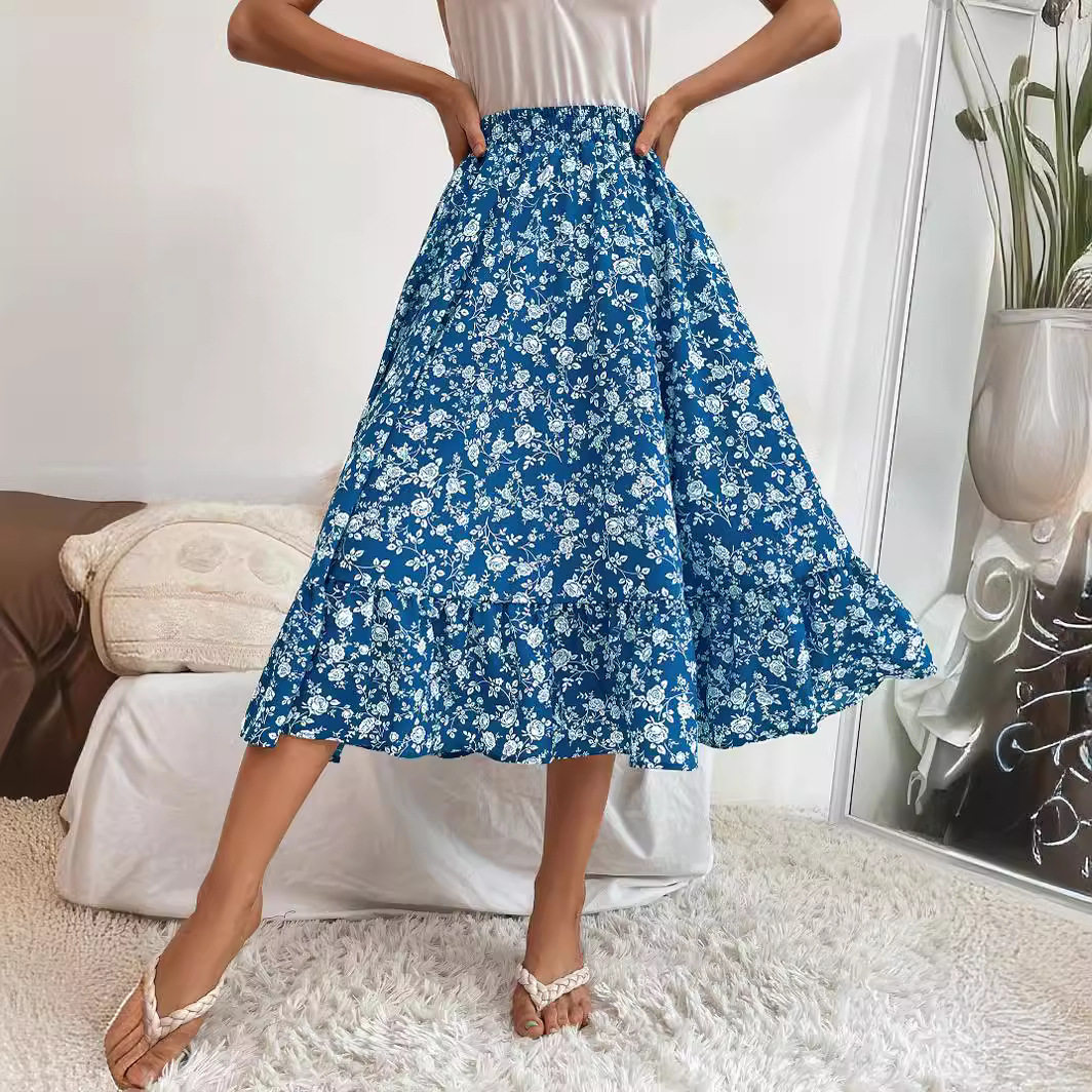 Floral Midi Skirt Casual Versatile Commuter Style Perfect for Vacation or Everyday Wear Wholesale Available