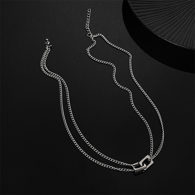 Tan Jianji Double-layer Ring Necklace Men's Fashionable Titanium Steel Color-free Fashionable All-match High-end Clavicle Chain for Men