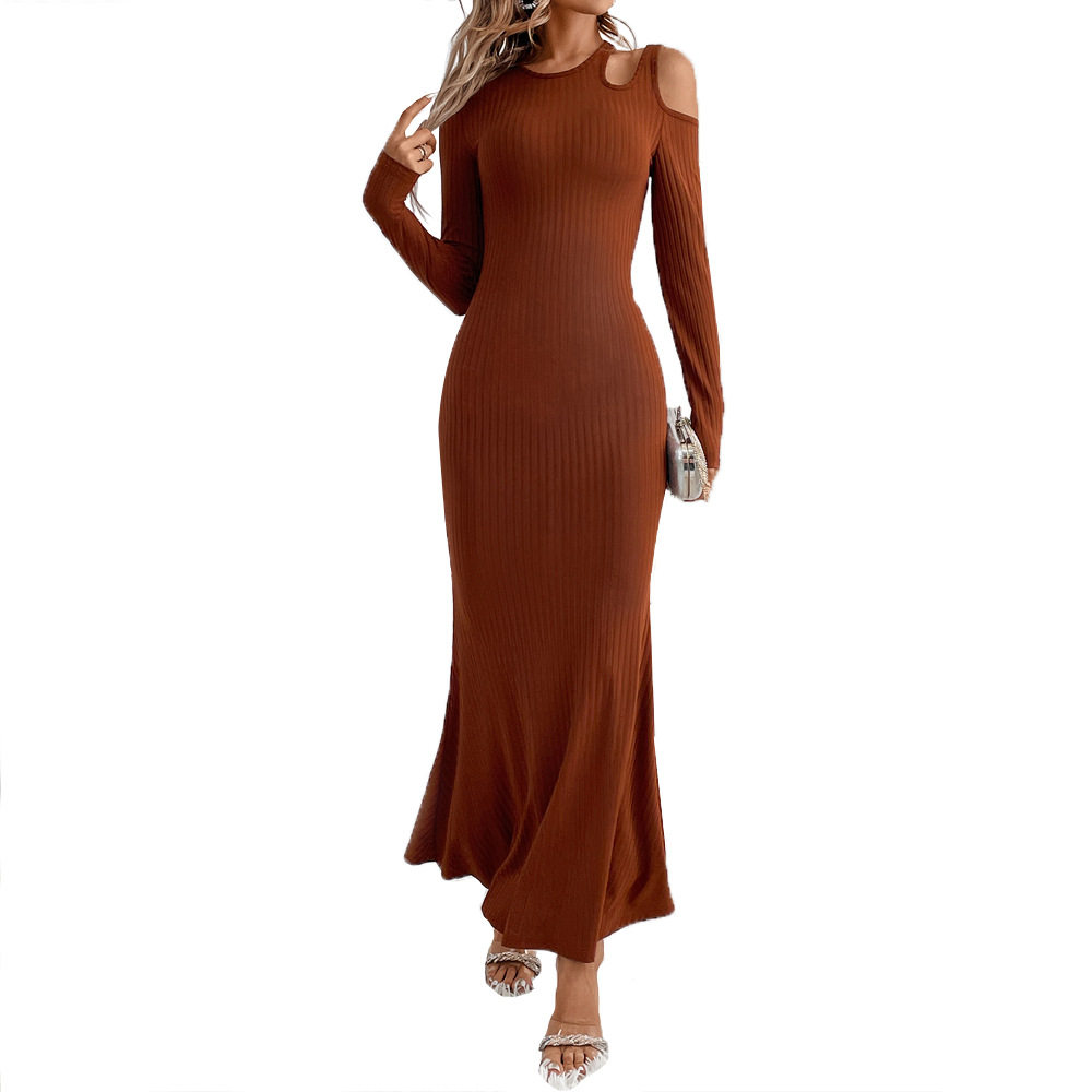 Fashionable Bodycon Long Dress Milk Silk Fabric Hollow Shoulder Design Slim Fit Elegant Style Perfect for Parties