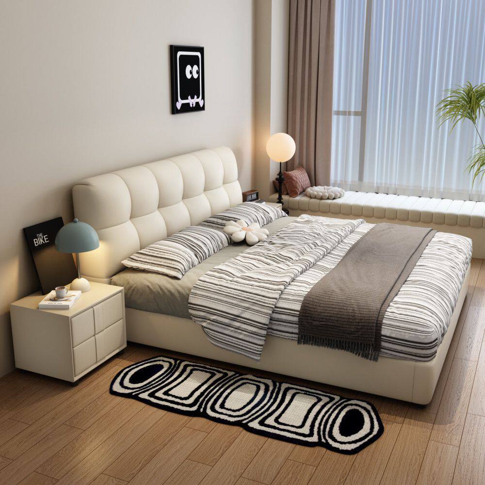 Italian Minimalist Leather Bed Master Bedroom Modern Simple 1.5 Small Apartment Wedding Bed Black Soft Storage Bed Double