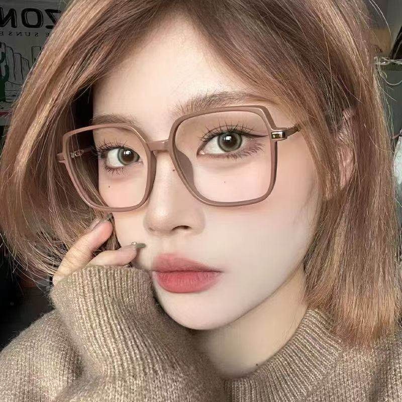 Fashion Large Frame Glasses Korean Version Anti-Blue Light Trendy Glasses for Big Face Slimming Plain Glasses Personalized Eyeglass Frames