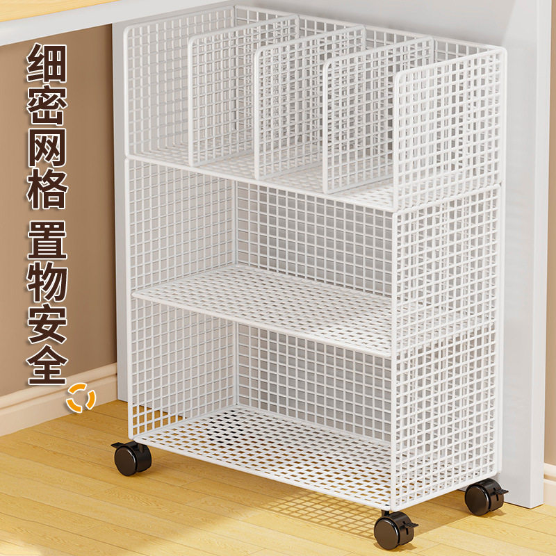 Small Bookshelf Beside the Desk Storage Rack under the Desk Movable Wheels Floor Desk Side Cart Book Storage Bookcase