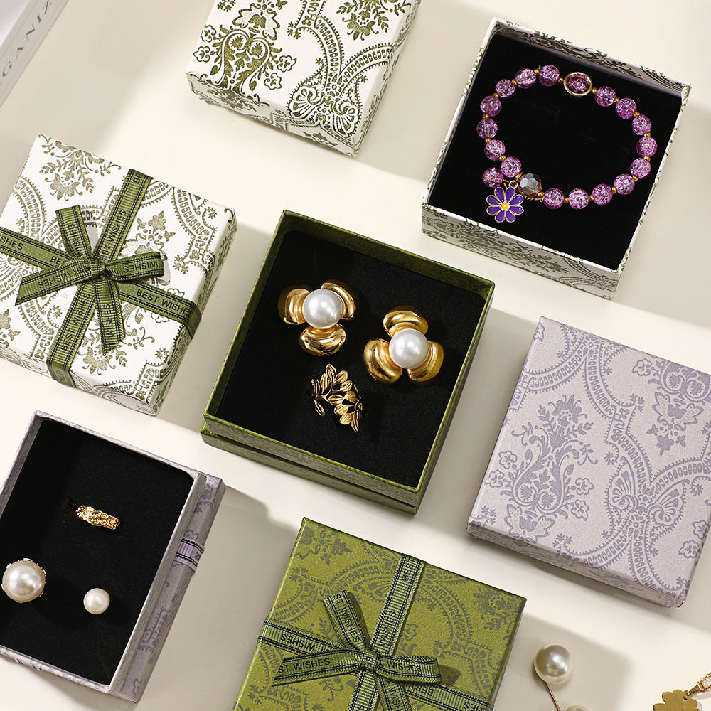 French-Style Printed Jewelry Packaging Box with Bow, Gift Box, Scarf Box, Vintage Necklace, Ring, Jewelry Packaging Box