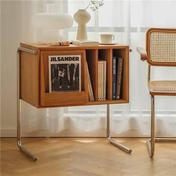 Home Side Table Corner Cabinet Solid Wood Bedside Table 2025 New Model Vinyl Storage Vintage Shelf Retro Cabinet Floor-Standing
