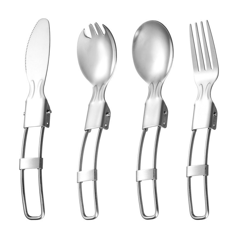Creative Foldableing Spoon Portable Tableware 304 Stainless Steel Tableware Set Three-Piece Student Outdoor Foldableing Tableware