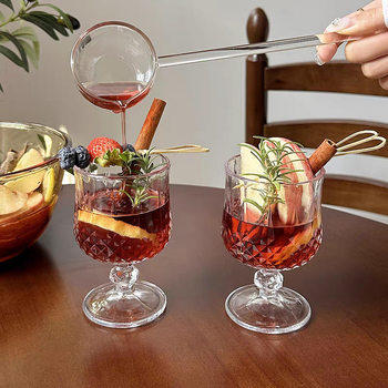 Ins Style Anaglyph Diamond Pattern Red Wine Glass High-end Light Luxury High Foot Drink Cup Restaurant Bar Glass Wine Glass