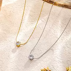 New Design Sense Golden High-grade 6-claw Diamond Pendant Necklace Women's Summer Clavicle Chain Niche Light Luxury Accessories Color-free