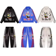 New European and American High Street Suit Valeanthem Little Bee Embroidered Letter Stripesd Men's Loose Hoodie