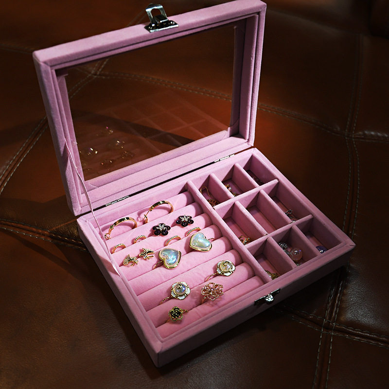 Flannel box jewelry necklace ring storage box earrings eardrop storage box Korean single-layer flannel jewelry box wholesale