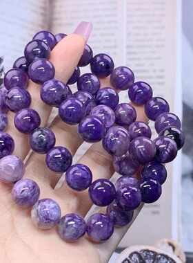 天然紫龙晶手串微玉化俄罗斯查罗石圈圆珠手链丝绒纹路时尚饰品