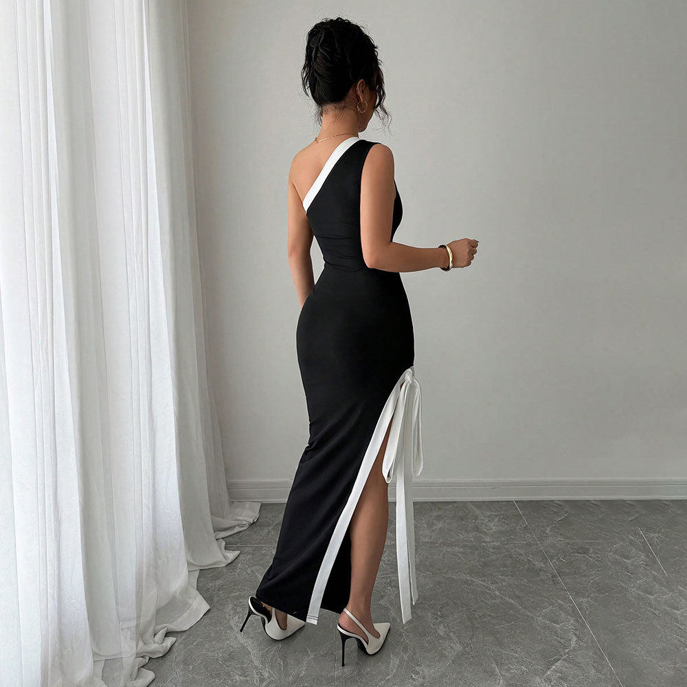 Summer Color Block Maxi Dress for Women Elegant Sexy High Slit Perfect for Parties and Events Wholesale Available