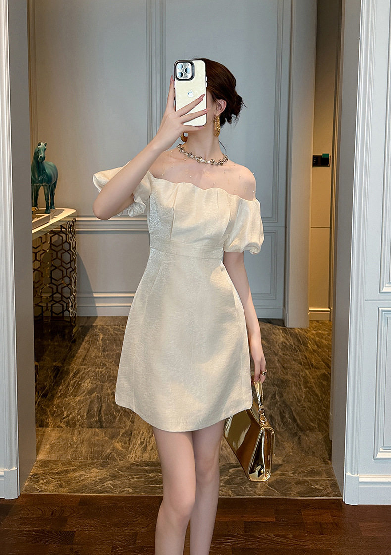 Đầm suông nữ midi tay phồng cổ tròn dáng chữ A — [Đen], [Trắng], [Xám], [Xanh dương] chi tiết 32