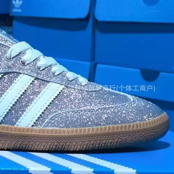 Bad Bunny Collaboration Putian Training Shoes Three Stripes Sneakers Sports Casual Forrest Gump Shoes Original Logo Original Box Silver Glitter Shoes