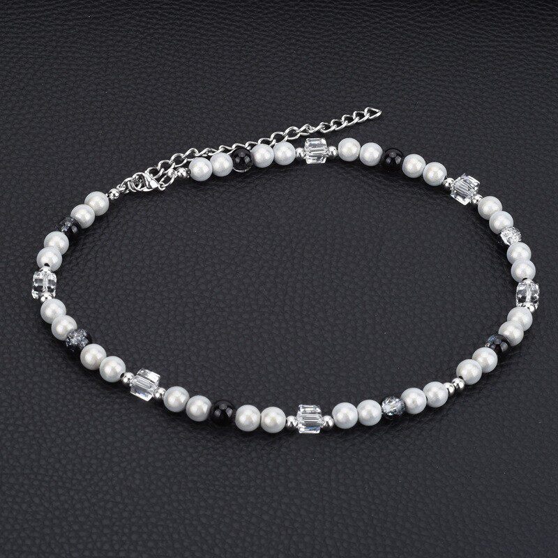 Customized New Cool Wind Reflective Pearl Square Bead Titanium Steel Necklace Female Ins Hip Hop Male Tide Clavicle Chain