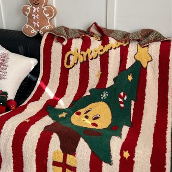 2025 Christmas New Half-Velvet Knitted Blanket Office Nap Blanket Sofa Throw Blanket Available for All Seasons