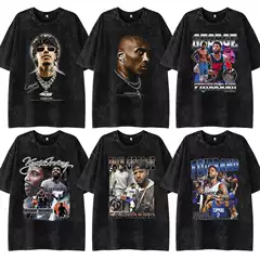 Paul George American Style Retro Washed Print Short Sleeve Loose Casual Spring/Summer High Street Star T-Shirt