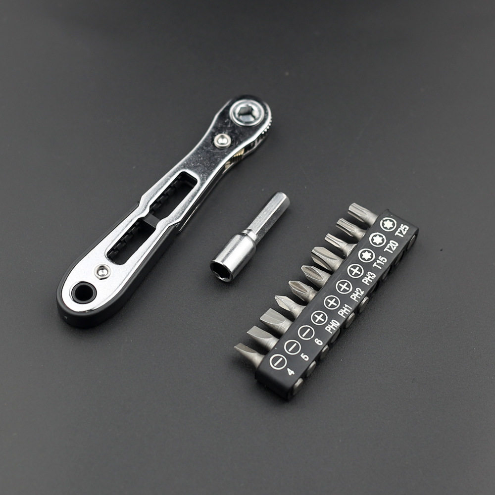 超薄平头双向棘轮螺丝刀套装弯头直角批头套筒工具狭窄用手动