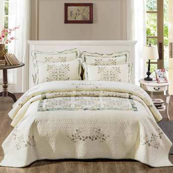 European-style embroidered cotton bed cover single-piece three-piece quilted thickened quilted bed sheet bedspread quilted quilt non-slip