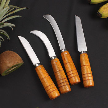 Practical multifunctional fruit knife sharp pineapple knife sugar cane knife cutting knife wooden handle banana curved knife peeler household