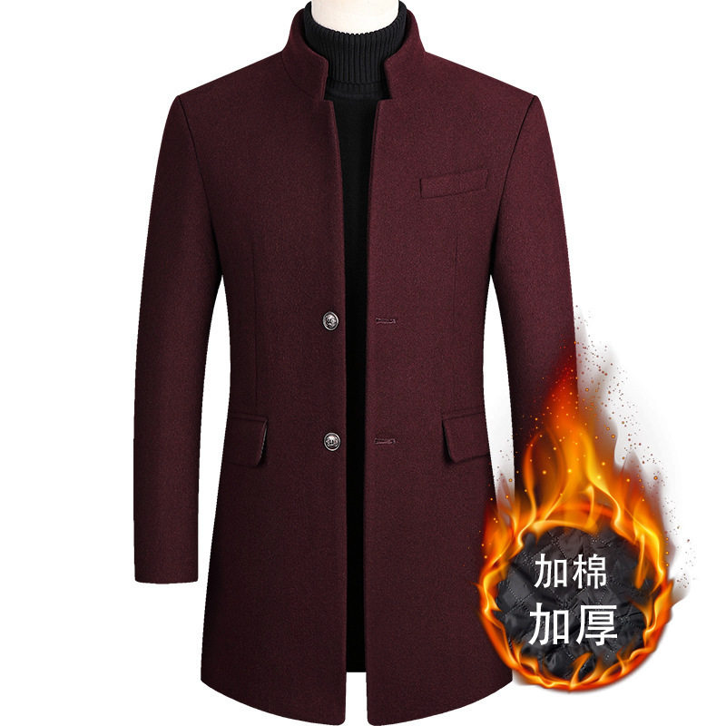 Mens Wool Blend Overcoat Mid Length Warm Coat Casual Winter Outerwear Available in Multiple Colors and Sizes