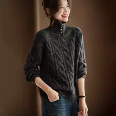 Speckled Cable-Knit 100% Cashmere Sweater for Women Pullover Warm Thick Cashmere Knitwear Turtleneck Women's Top Winter