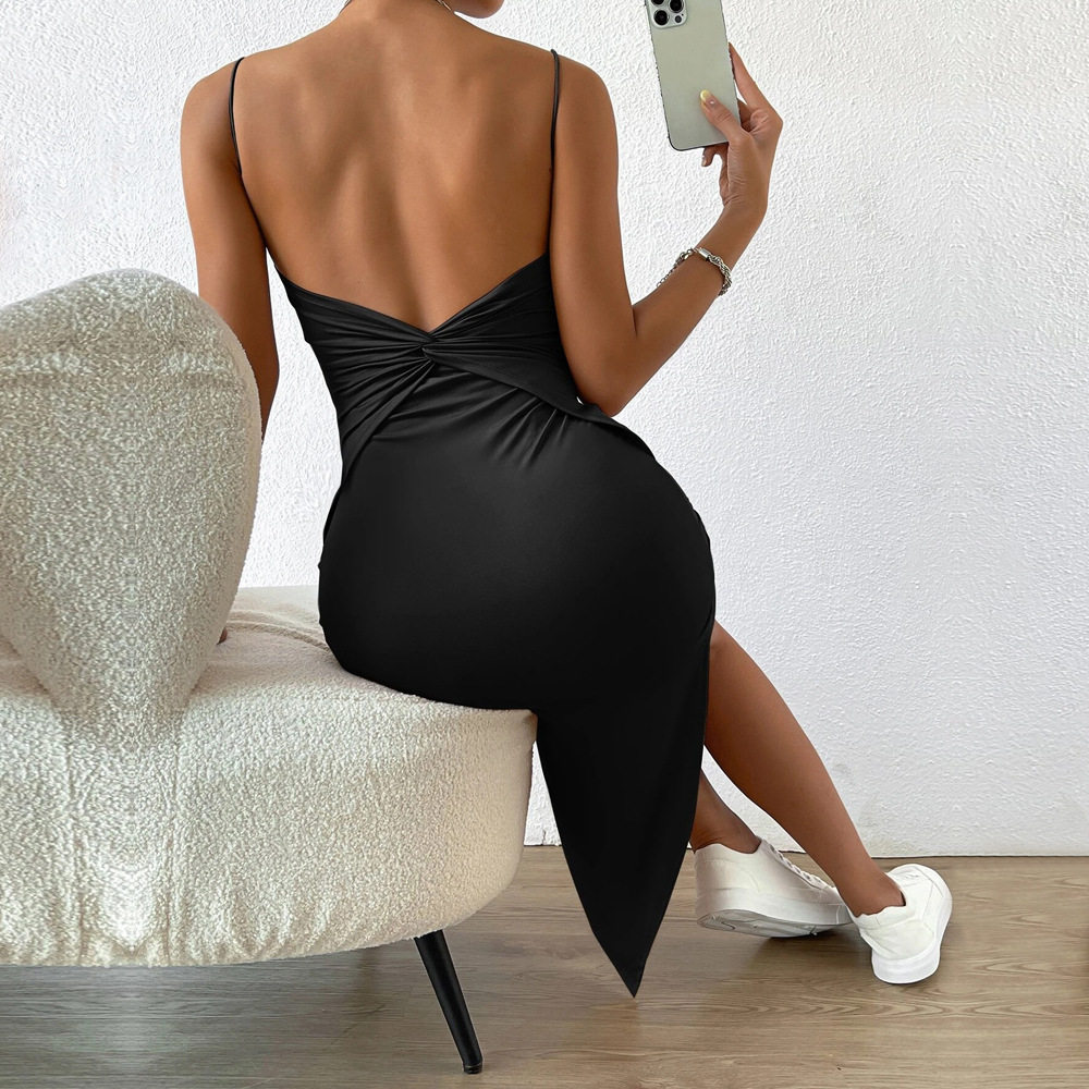 Womens Spring Fashion Sexy Backless Slit Design Bodycon Midi Dress Elegant Evening Wear Wholesale Available
