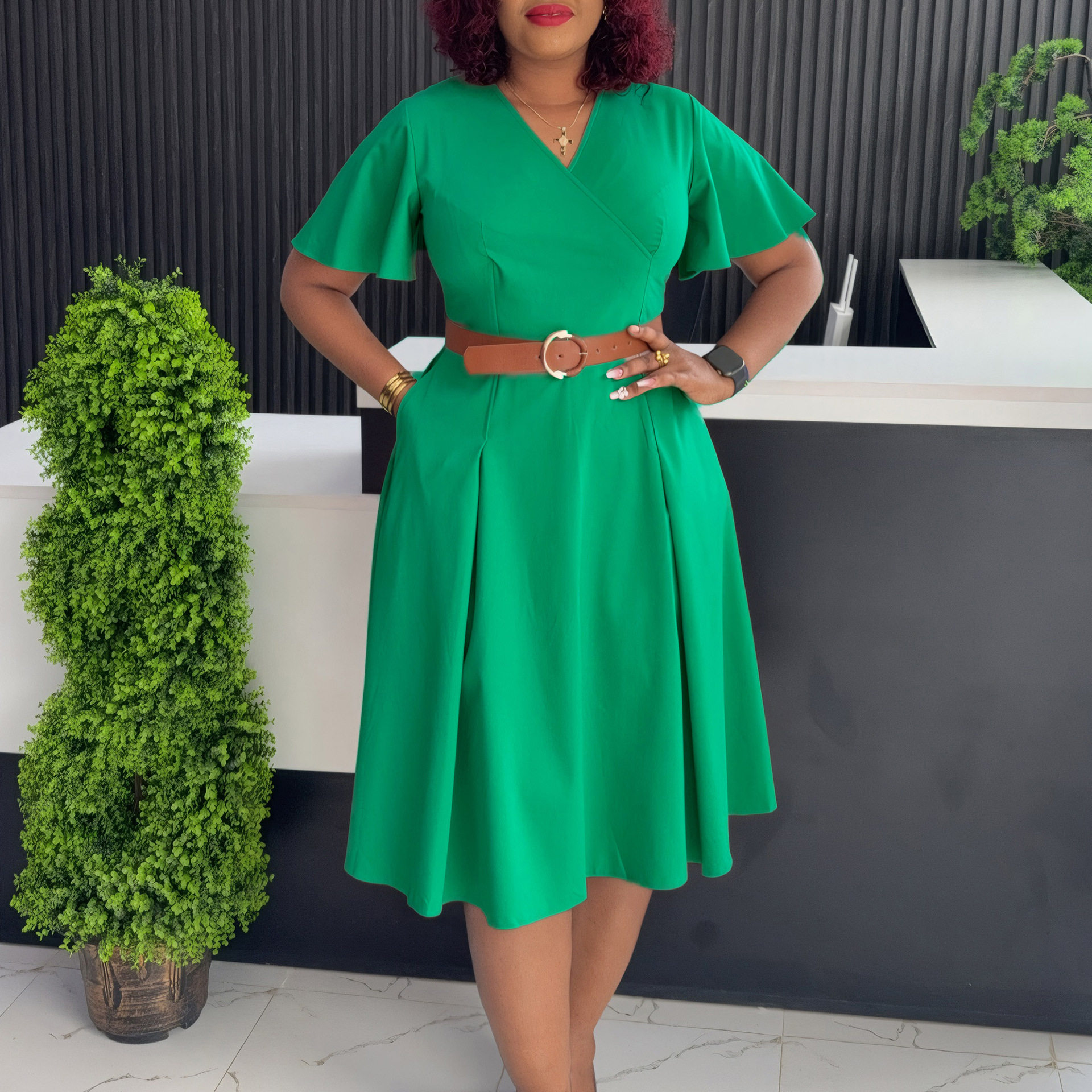 Summer Womens A Line Dress V Neck Bell Sleeves Casual Style Perfect for Everyday Wear Wholesale Available