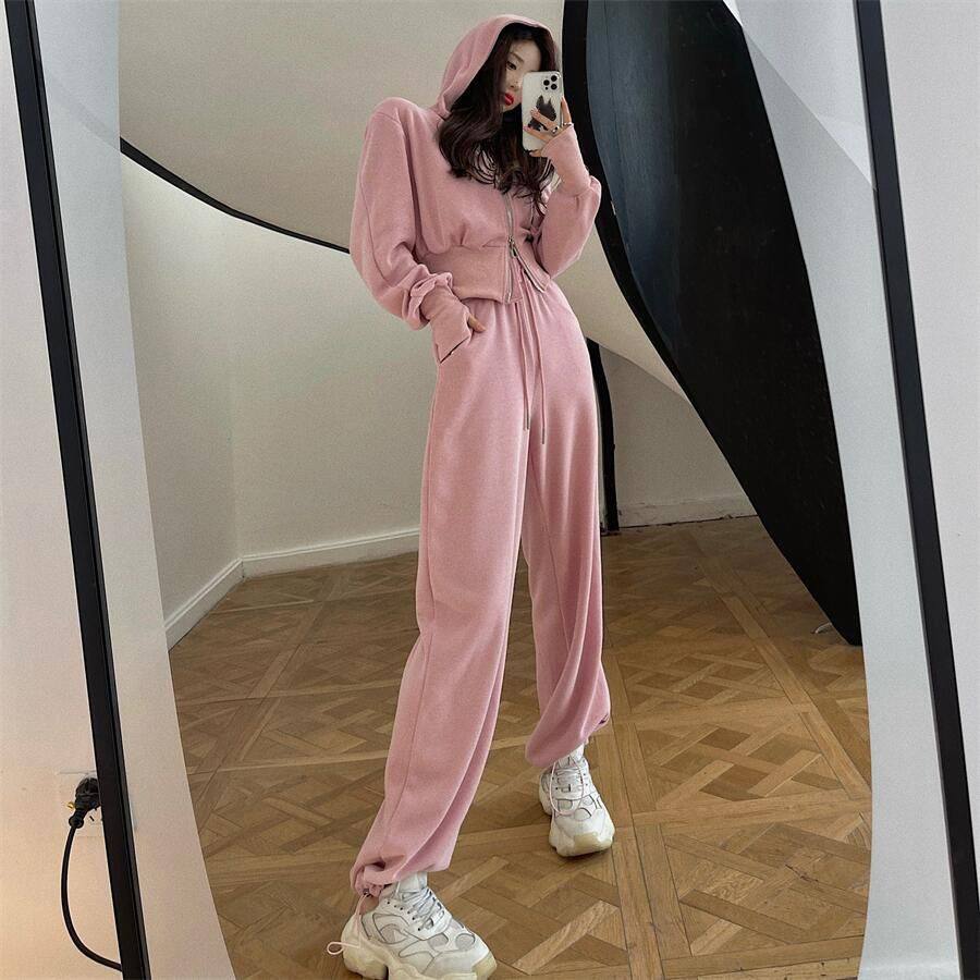 Internet Celebrity Sportswear Fashion Suit for Women 2025 Spring & Fall Korean New Hooded Sweatshirt Casual Pants Two-Piece Set Trendy