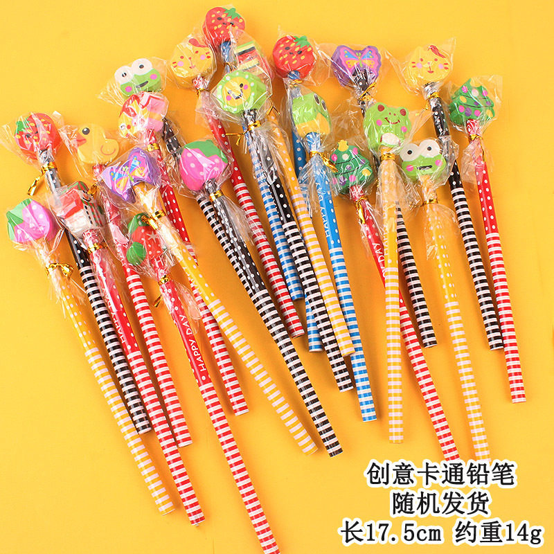 Cartoon Hb Pencil with Eraser Head Set Cute Kidsren Primary School Students Kindergarten School Supplies Stationery Gifts