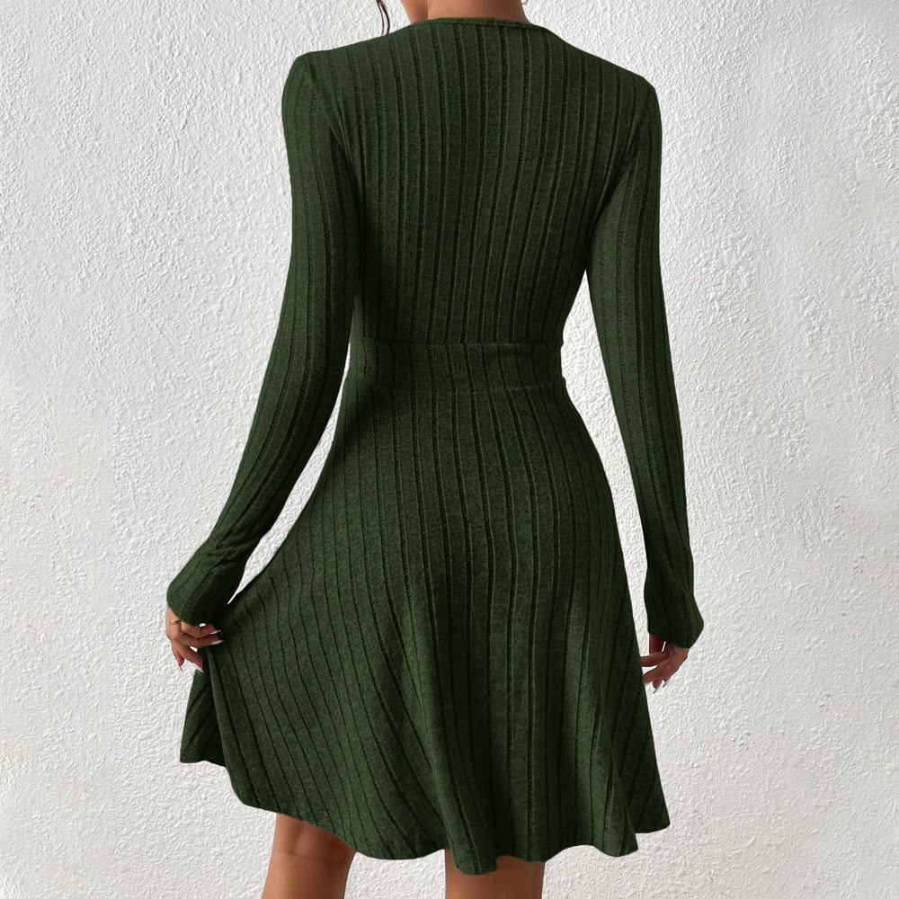 Womens Long Sleeve V Neck Dress Slim Fit Soft Corduroy Fabric Elegant Design Perfect for Parties or Casual Outings