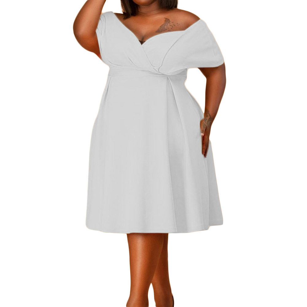 Summer Womens Dress Short Sleeve V Neck Solid Color Plus Size Off Shoulder Casual or Party Wear Wholesale